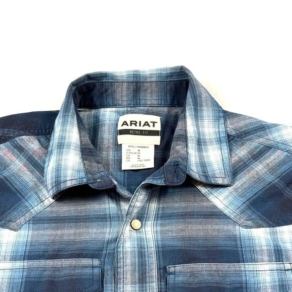 Ariat Other - Ariat Retro Fit Plaid Western Snap Button Long Sleeve Shirt Men"s M Blue White